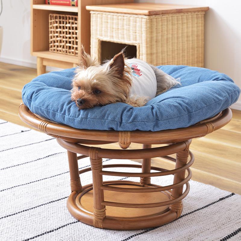 オルネコ　ラタンチェア 椅子　白クッション付き　猫ベッド　木製　キャットベッド オルネコ ラタンチェア 椅子 白クッション付き 猫ベッド 木製 キャット