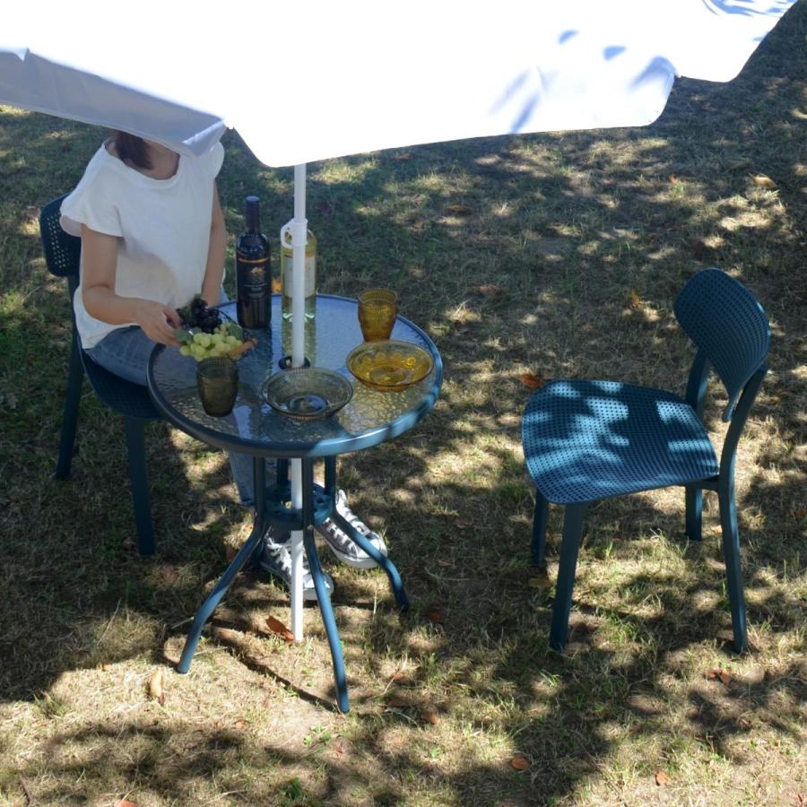 ガーデンテーブル ガラス テーブル 丸 円形 おしゃれ 屋外 スチール
