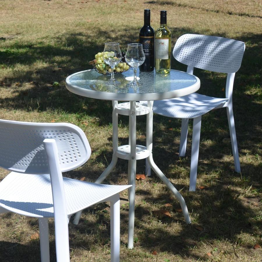 ガーデンテーブル ガラス テーブル 丸 円形 おしゃれ 屋外 スチール