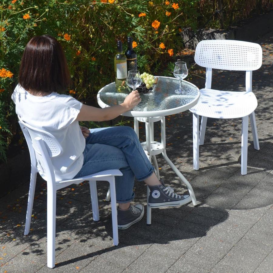 ガーデンテーブル ガラス テーブル 丸 円形 おしゃれ 屋外 スチール