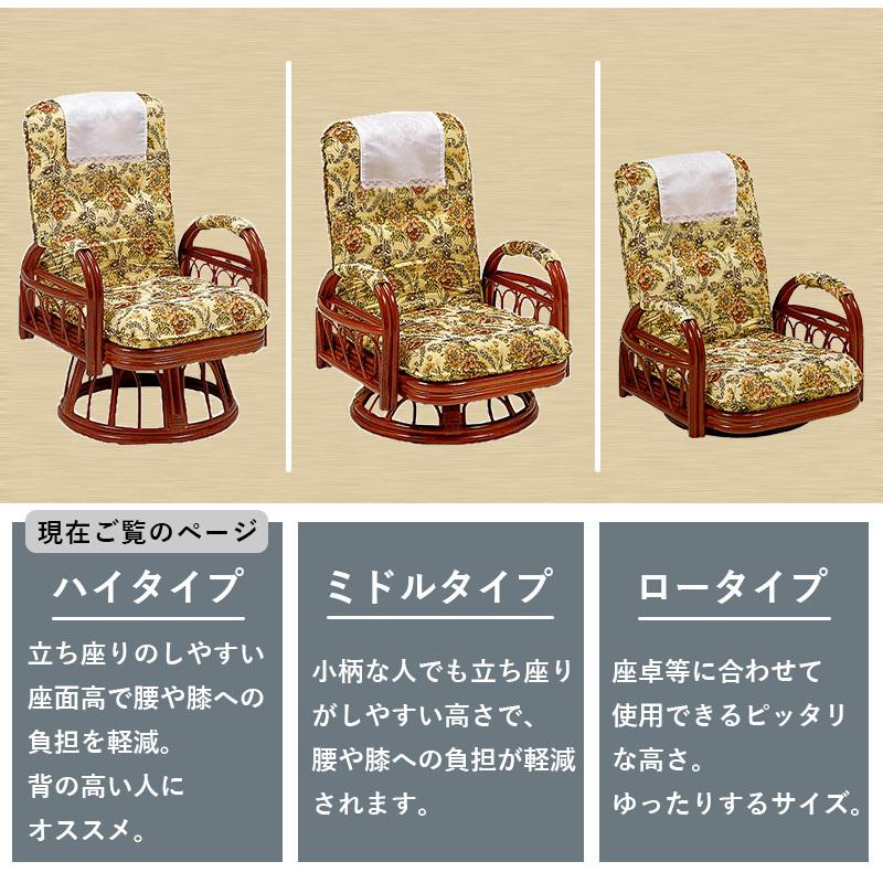 高座椅子 回転 座椅子 椅子 ラタン チェア 籐 3段階 リクライニング