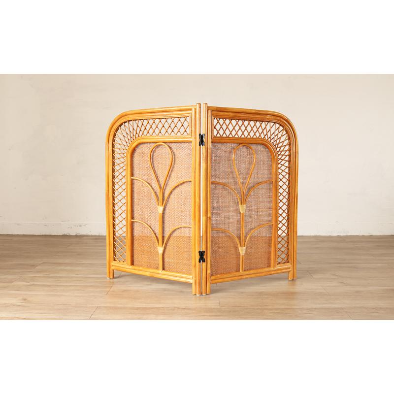 衝立 ラタン 籐 スクリーン 2連 パーテーション 低い アジアン