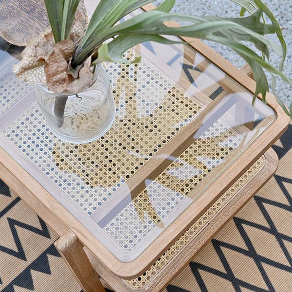 ナチュラル天然素材◾️ガラス天板×籐ラタンフレーム センターテーブル 籐家具 センターテーブル ラタン 幅100cm ガラス天板 完成品 Breeze