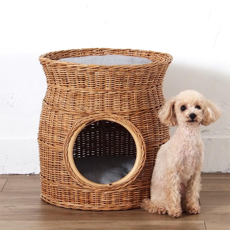 ペットハウス ペットベッド カドリー バスケット バスケット 手編み おしゃれ 籐 ラタン 犬用 猫用 天然素材 ナチュラル かわいい クッション 付き 小型