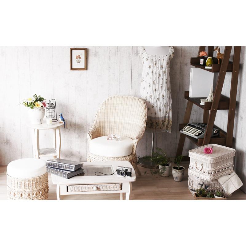 ラタン風一人掛け椅子 白クッション付き ラタン ソファ 一人がけ チェア パーソナルチェア おしゃれ