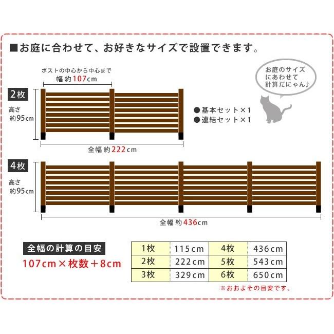 ガーデンフェンス 平地４連結セット フェンス×4 ポール×5 平地用金具×5 柵 天然木 おしゃれ ボーダー フェンス 屋外 木製 杉 材 イージーフェンス｜sancota2｜16