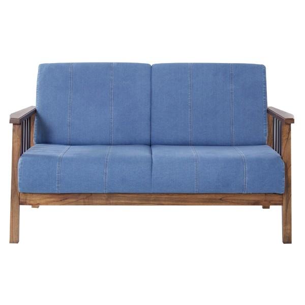 ソファ デニム 2人掛け 2人用 ヴィンテージ おしゃれ 木肘 アイアン 肘