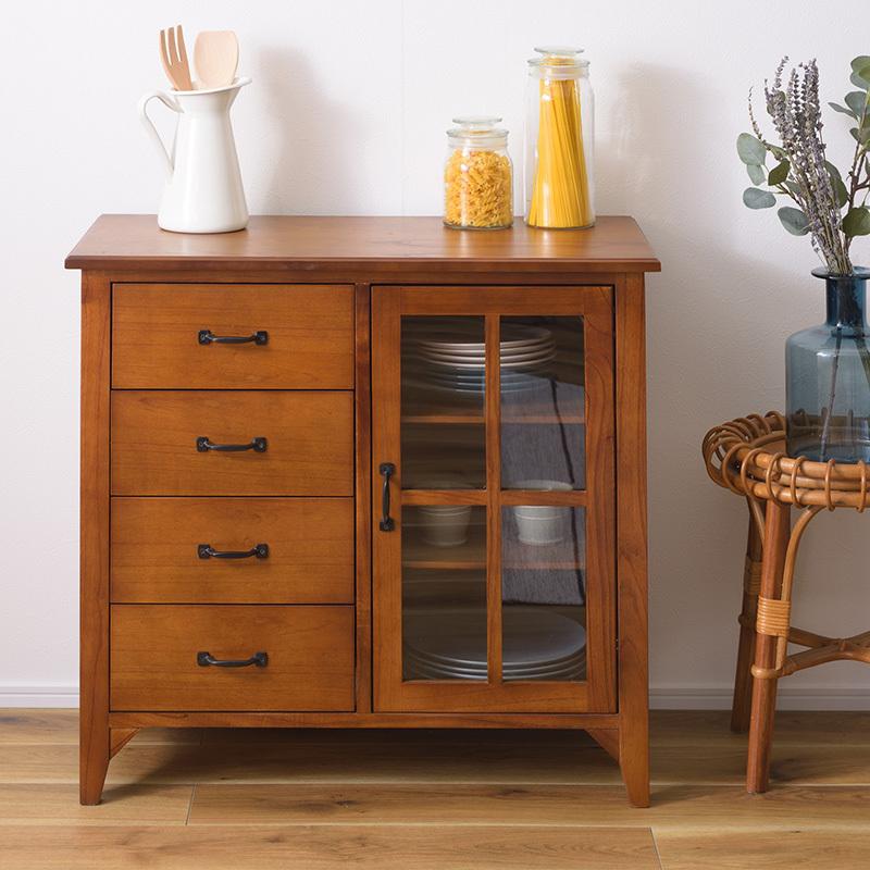 美品　木製キャビネット 棚　ローボード　収納家具　食器棚　飾り棚 ガラス キャビネット 食器棚 おしゃれ リビング 収納 木製 天然木 幅