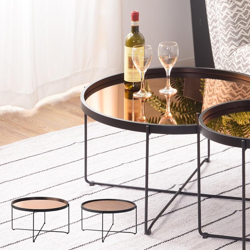 新品♡丸型ミラーサイドテーブル トレーテーブルL ラウンド トレー