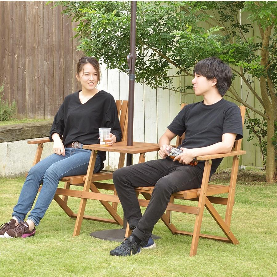 ガーデンチェア 折りたたみ 椅子 2人 二人掛け テーブル 付き 木製