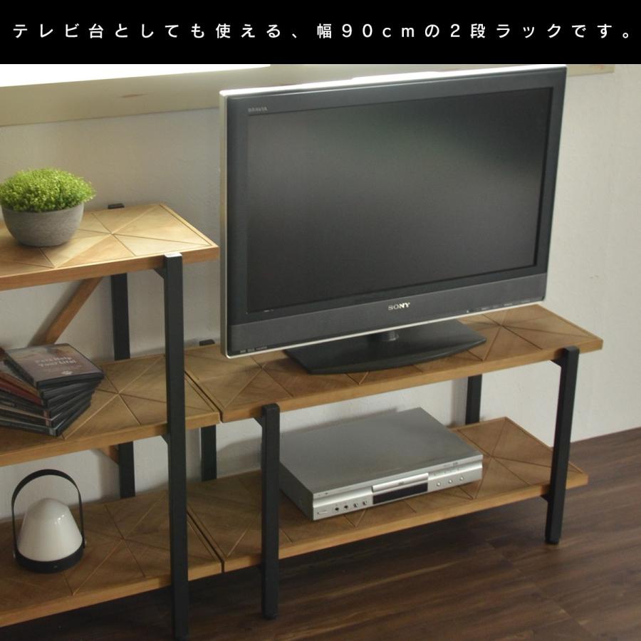 ハンドメイド　2段ラック 金属フレーム 木製棚 黒 オープンラック 2段 おしゃれ シェルフ スチール ラック 棚 飾り棚