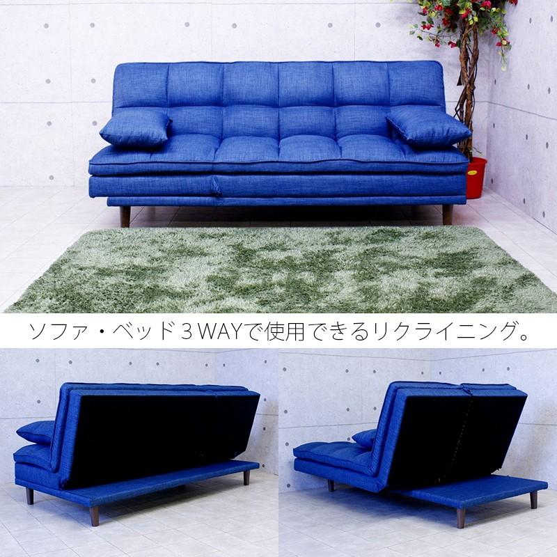 ダークブルー ソファベッド 付属クッション付き ダークブルー ソファベッド 付属クッション付き