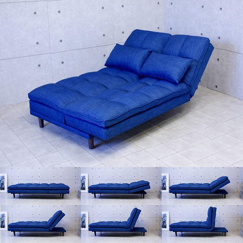 ダークブルー ソファベッド 付属クッション付き ダークブルー ソファベッド 付属クッション付き