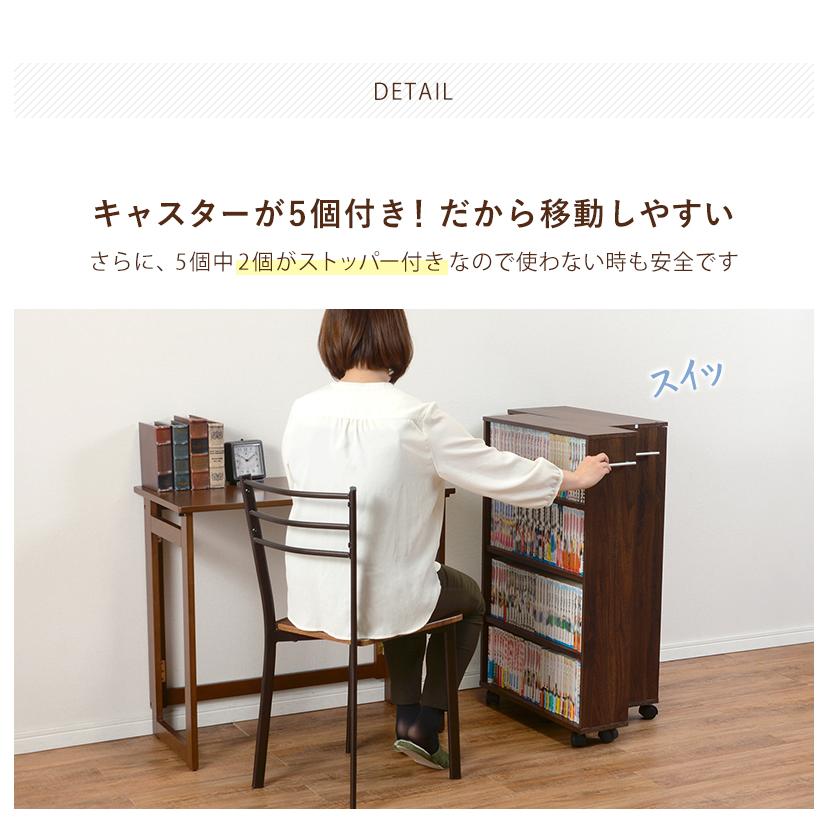 本棚 キャスター ラック 隙間収納 すきま収納 シェルフ 幅21cm 4段