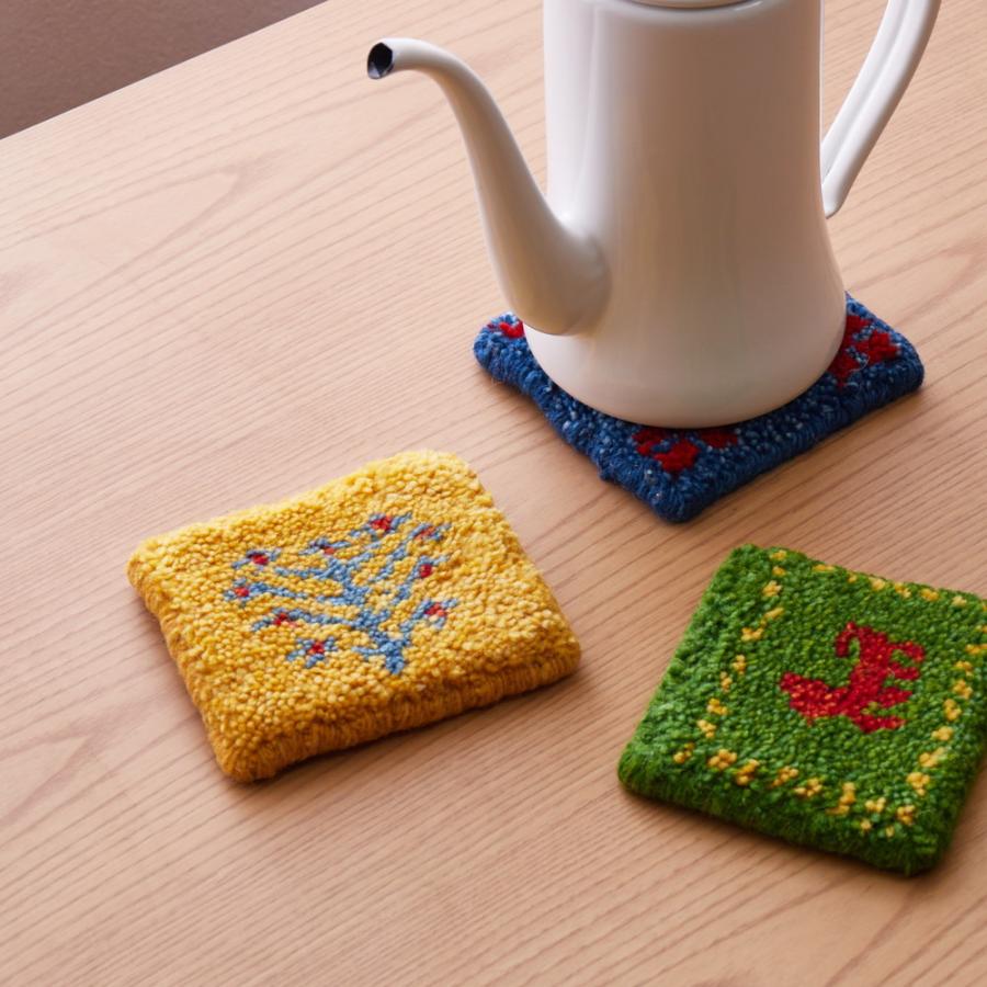 ギャッベ ギャベ 柄 コースター 約10×10cm おしゃれ 座卓敷き インド