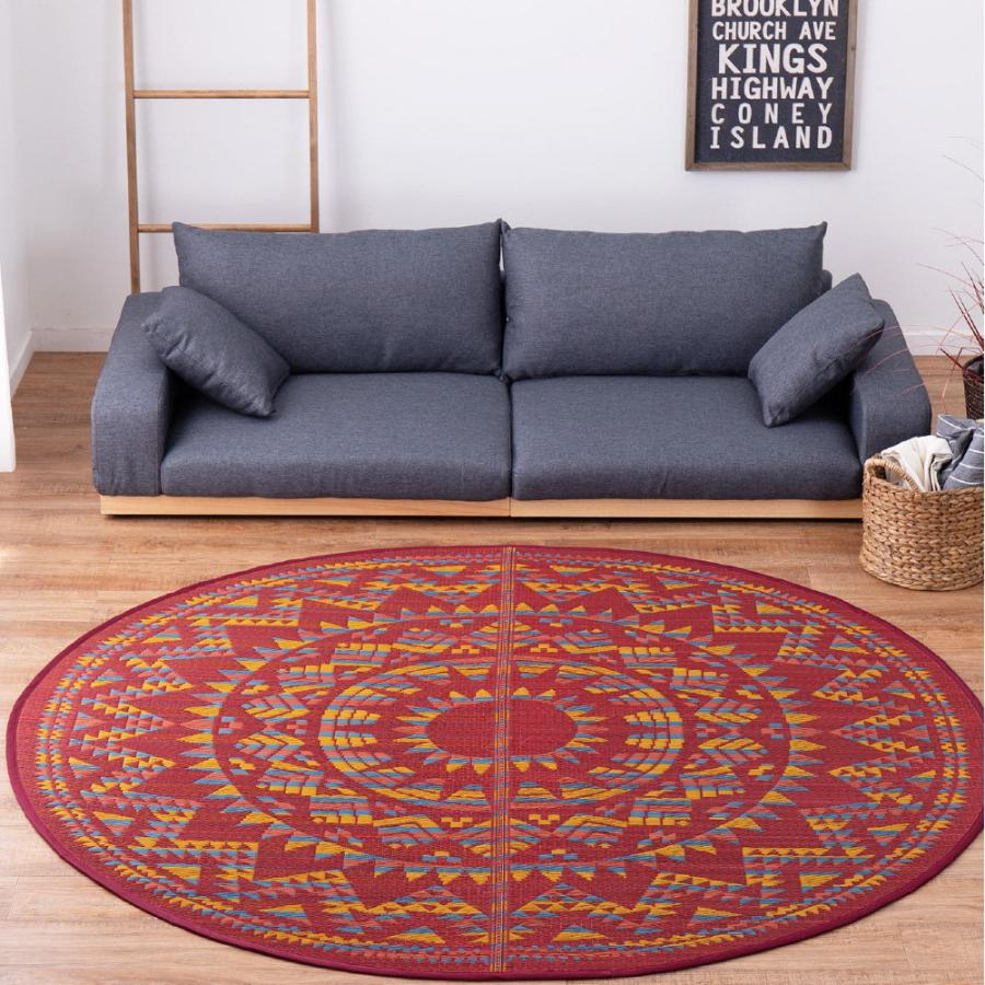 い草 ラグ 円形 丸 い草カーペット 180cm ナチュラル アステカ 柄 幾何