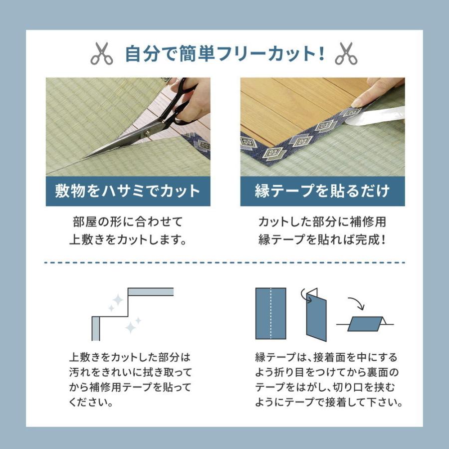 畳 上敷き い草 ござ カーペット 江戸間 8畳 五八間 約352×352cm フリーカット 補修テープ 防カビ 撥水 消臭 和モダン おしゃれ 裏張り ゴザ 和風 イグサ_4