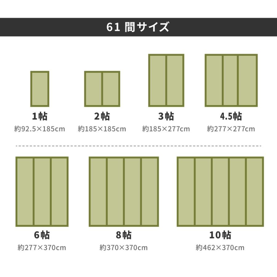 畳 上敷き い草 ござ カーペット 61間 六一間 8畳  約370×370cm 抗カビ 撥水 消臭 和モダン 敷き詰め おしゃれ ゴザ 和風 イグサ 双目織｜sancota｜08