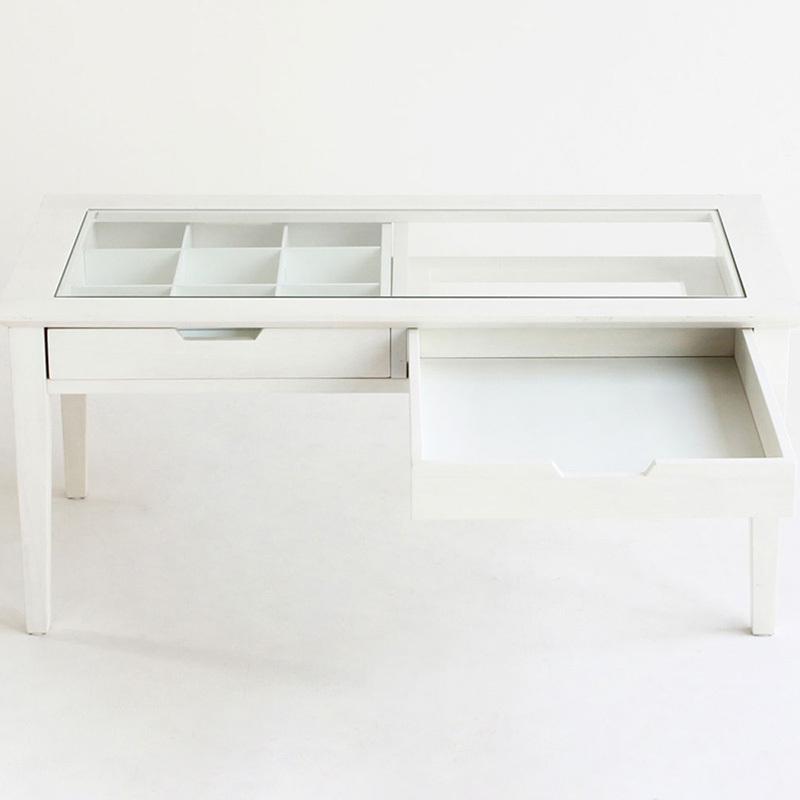 ガラステーブル コレクションテーブル リビングテーブル 白 ホワイト