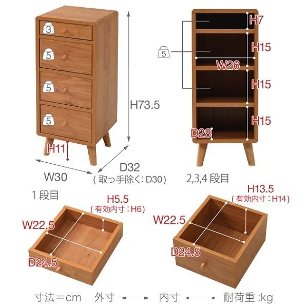 チェスト スリム 幅30 コンパクト 引き出し 収納 4段 リビング ラック