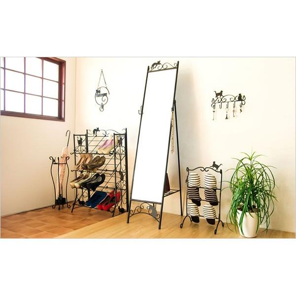 スリッパラック スリッパ 収納 アイアン スチール 猫 黒猫 スリッパ