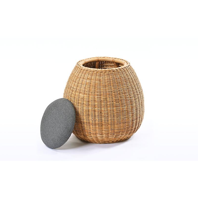 『新品・未使用 』籐製 丸型クッション付きスツール　クッション付　ラタンスツール ラタンスツール 収納 椅子 籐 おしゃれ 丸型 クッション フタ