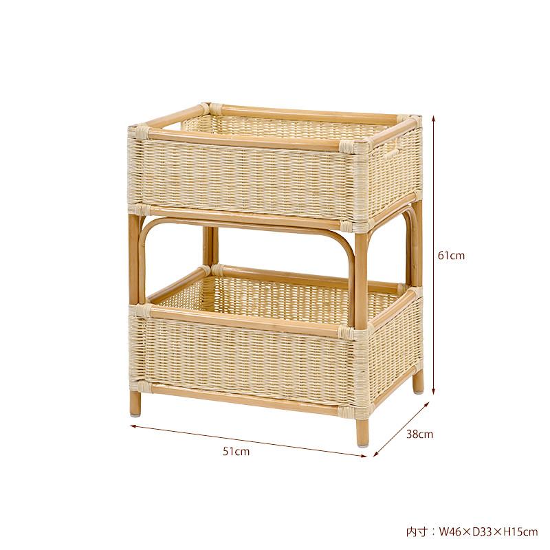 ラタン ランドリー 2段 バスケット 脱衣所 洗濯カゴ 籐 おしゃれ