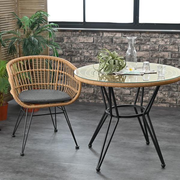 ガーデン 円 テーブル ガラステーブル 丸 90cm ラタン調 おしゃれ