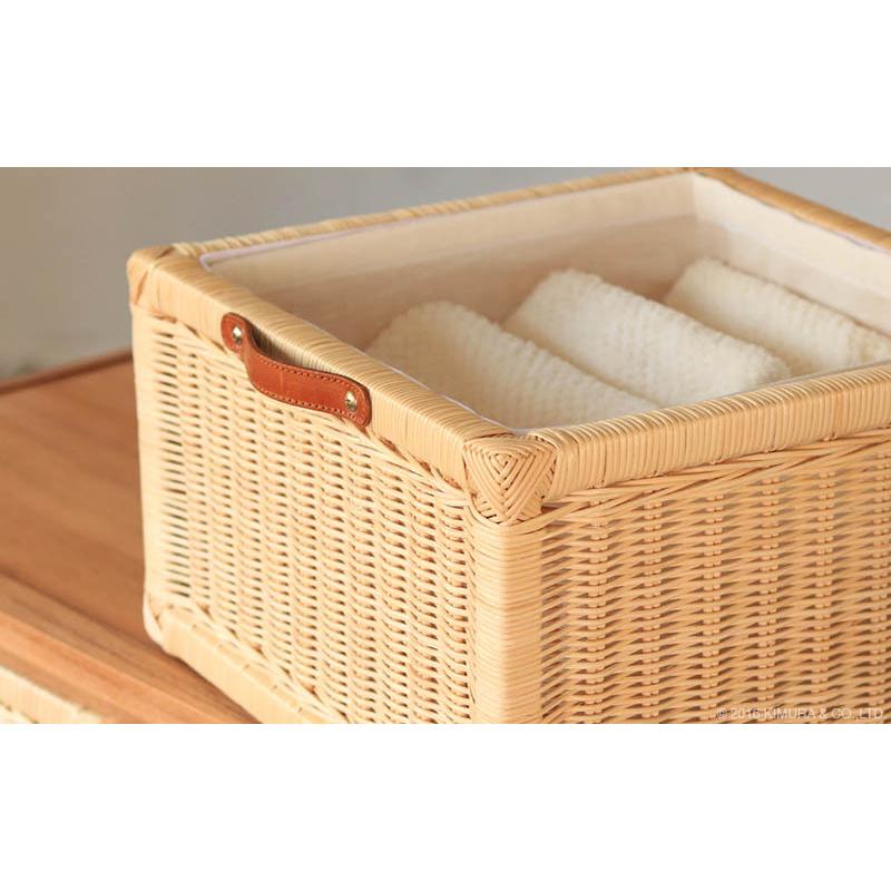 ラタンランドリー タンス チェスト3段 収納 籐 天然木 チーク材 無垢