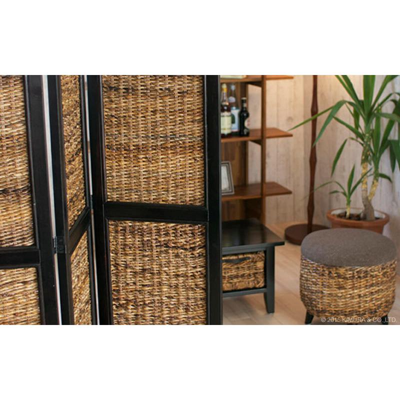 美品　和モダン　衝立　バナナリーフ　木製　3連パーテーション　ラタン dショッピング |衝立 スクリーン 3連 アジアン家具 Banana Leaf