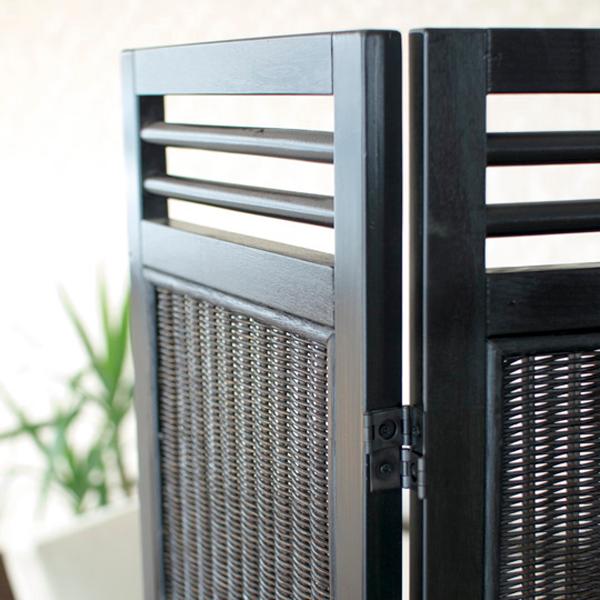 衝立 ラタン 籐 スクリーン 4連 パーテーション 天然木 アジアン