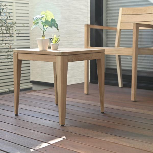 サイドテーブル ガーデン 正方形 43cm 屋外 木製 チーク 無垢材