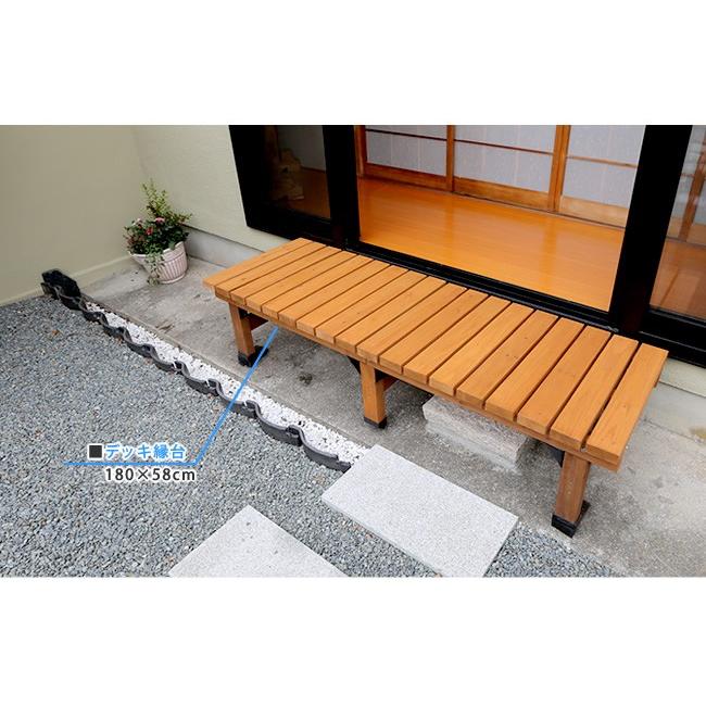 ウッドデッキ セット 縁台 木製 天然木 おしゃれ DIY えんだい ベランダ 木目 幅 180 奥行 58 3点セット デッキ縁台 カフェテラス 縁側 台 ガーデン 庭の画像