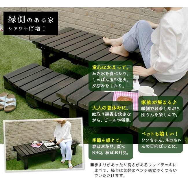 ウッドデッキ セット 縁台 木製 天然木 おしゃれ DIY えんだい ベランダ 木目 幅 180 奥行 58 3点セット デッキ縁台 カフェテラス 縁側 台 ガーデン 庭の画像