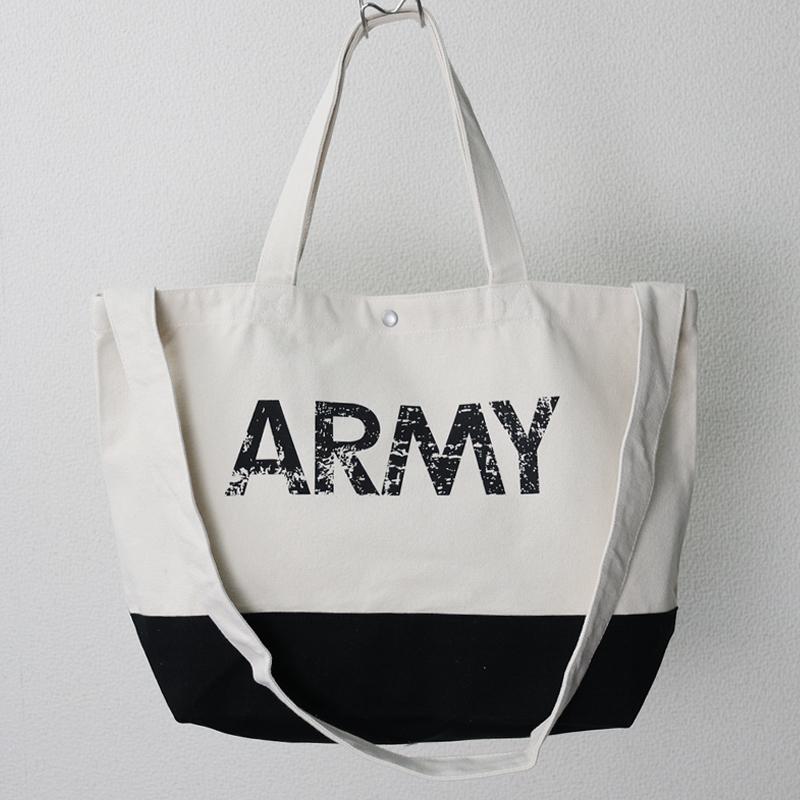 ARMY Print ヘヴィー キャンバス スイッチングトートバッグ US