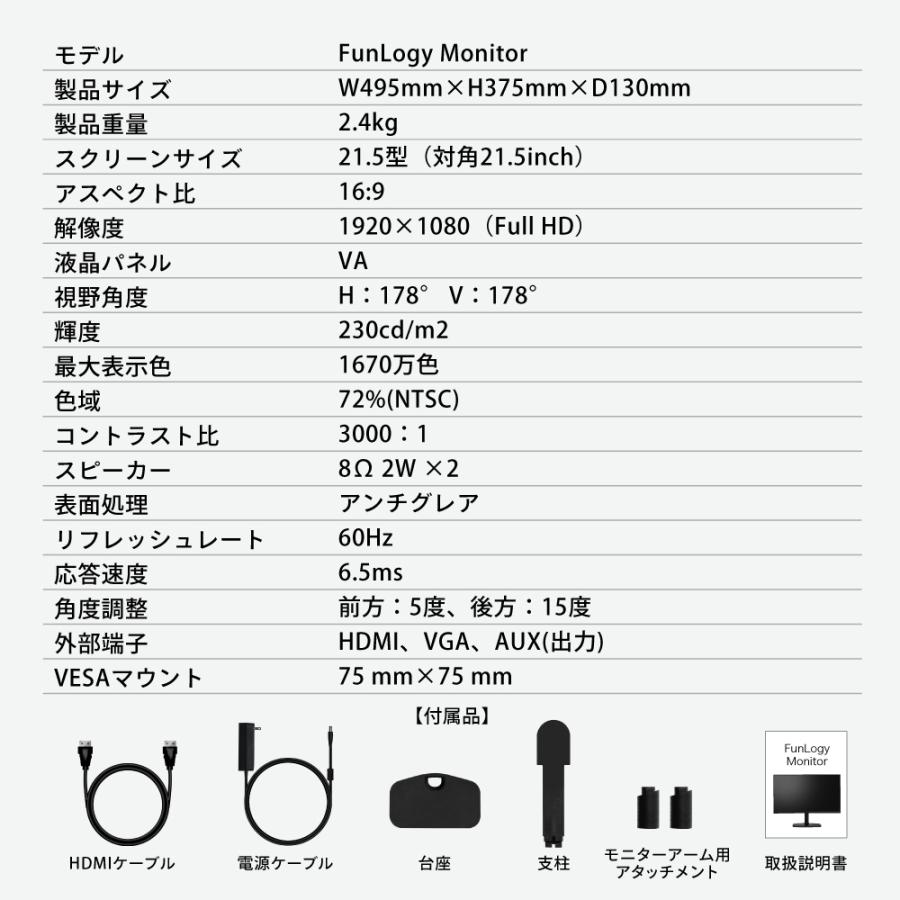 モニター 21.5インチ ノングレア フルHD HDMI テレワーク ゲームモニター ゲーム ビジネス FunLogy Monitor｜sandlot-books｜20