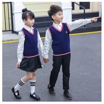 キッズ子供ジュニア服 ニットベスト 男女兼用 大人 親子ペア Vネック ニットセーター 入園