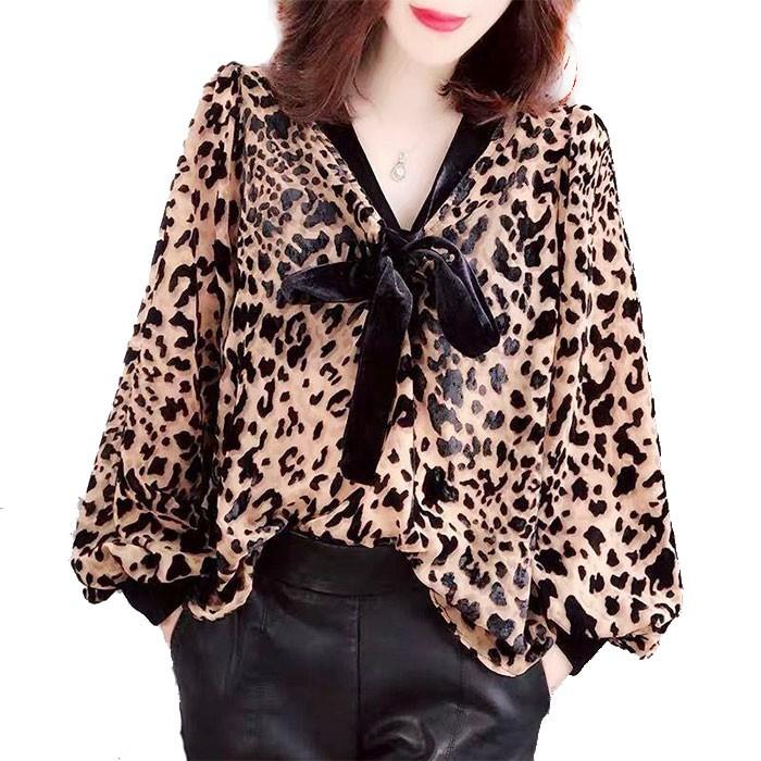 ヒョウ柄ブラウス リボンネックのレオパード柄シフォンブラウス リボン トップス レオパード柄 ひょう柄 スリーブ ボリューム 大人 可愛い 長袖 Ccd186 サンドリスオンライン 通販 Yahoo ショッピング