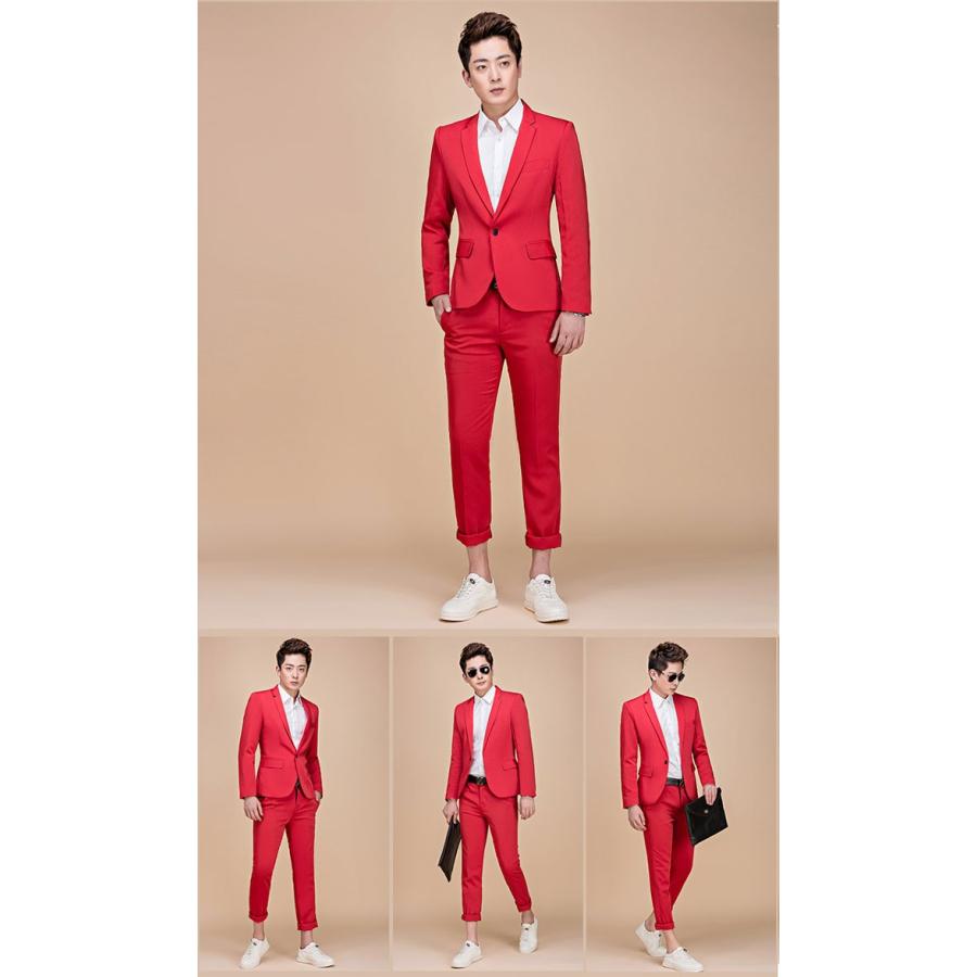 レッド系 M全国宅配無料 スーツ カラースーツ 赤スーツ メンズ 衣装 成人式 サンタさん セットアップ スーツ レッド系m 16 4 Laeknavaktin Is