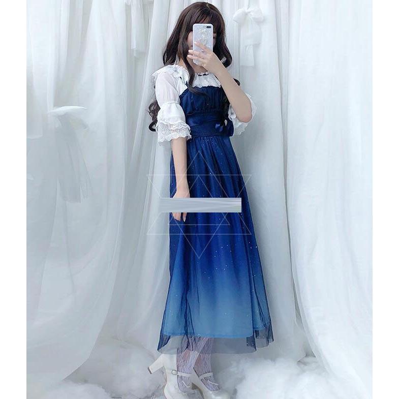 ロリータワンピース レディース ロング丈 キャミソール ワンピース Aライン 星空 可愛い 美少女ウェア 森ガール 全店2点送料無料 Sand1693 サンドリスオンライン 通販 Yahoo ショッピング