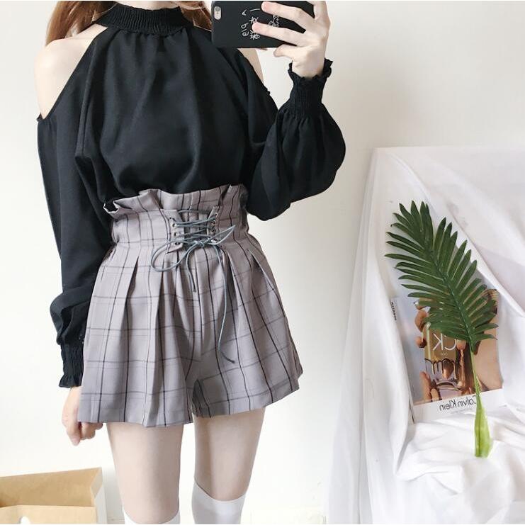 ブラウス レディース 可愛いブラウス 長袖ブラウス ショートパンツ チェック柄 セットアップ ブラウス 短パン 白 黒 全店2点送料無料 Sand3864 サンドリスオンライン 通販 Yahoo ショッピング