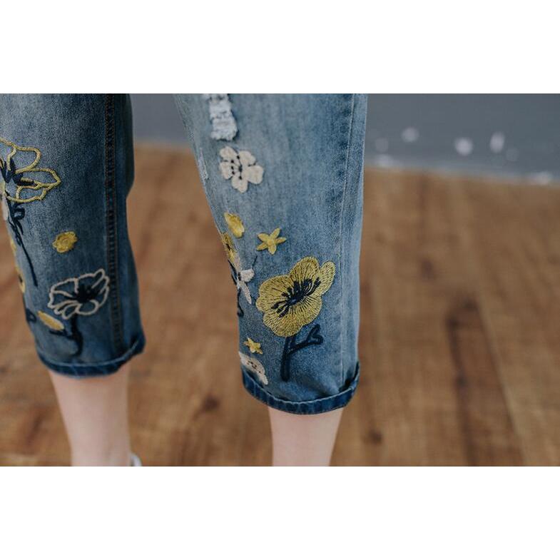 刺繍デニムパンツ レディース七分丈デニムパンツ サルエルパンツ デニム 花柄ジーンズ 刺繍gパン 民族風刺繍 森系 全店2点送料無料 Sand4068 サンドリスオンライン 通販 Yahoo ショッピング