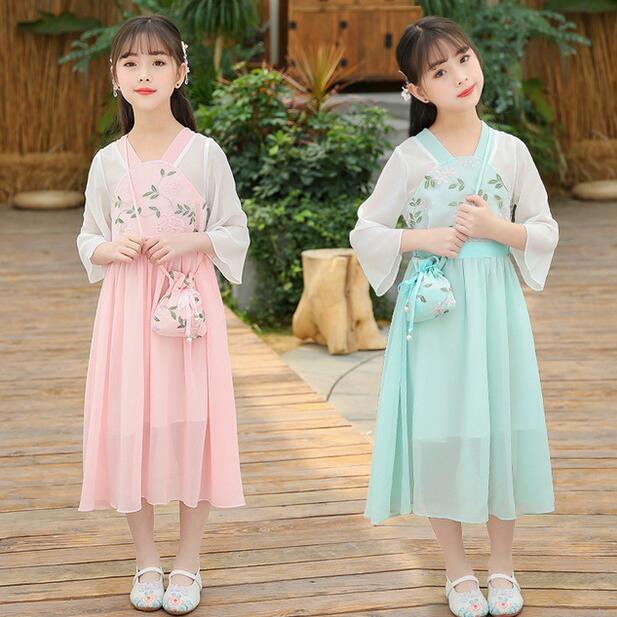 女の子チュールワンピース 子供漢服 半袖 キッズ中華服 可愛い中華風ワンピース シイフォワンピース チャイナ風 花柄刺繍 バッグ付き 2色 全店2点送料無料 Sand4175 サンドリスオンライン 通販 Yahoo ショッピング