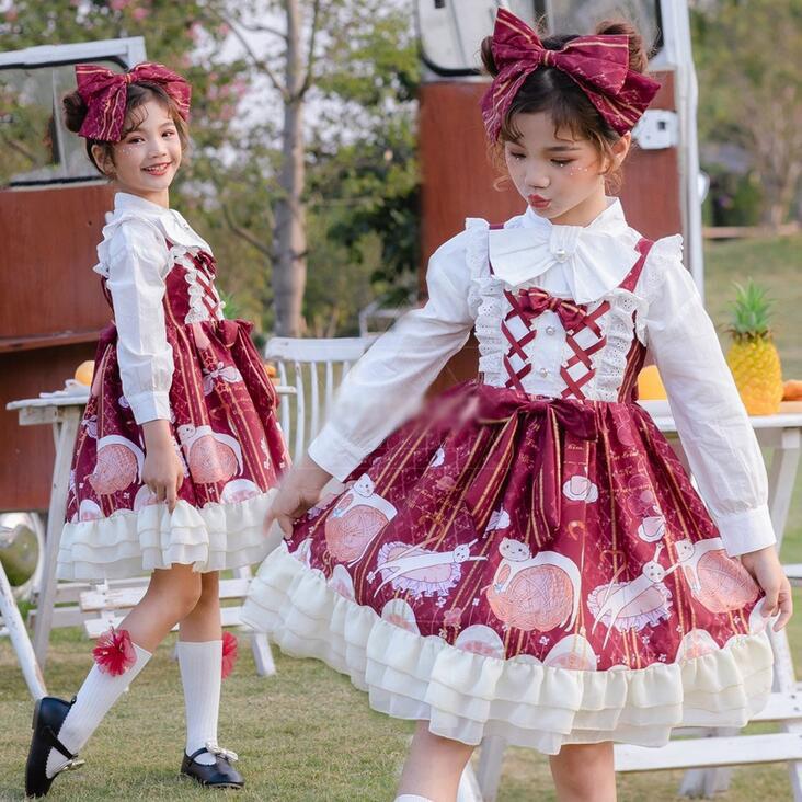 子供ジャンパースカート 子供ロリータ服 ロリータワンピース 猫柄 プリンセスドレス 可愛いワンピ キッズコスチューム 舞台劇 お姫様 イベント レッド Sand4296 サンドリスオンライン 通販 Yahoo ショッピング