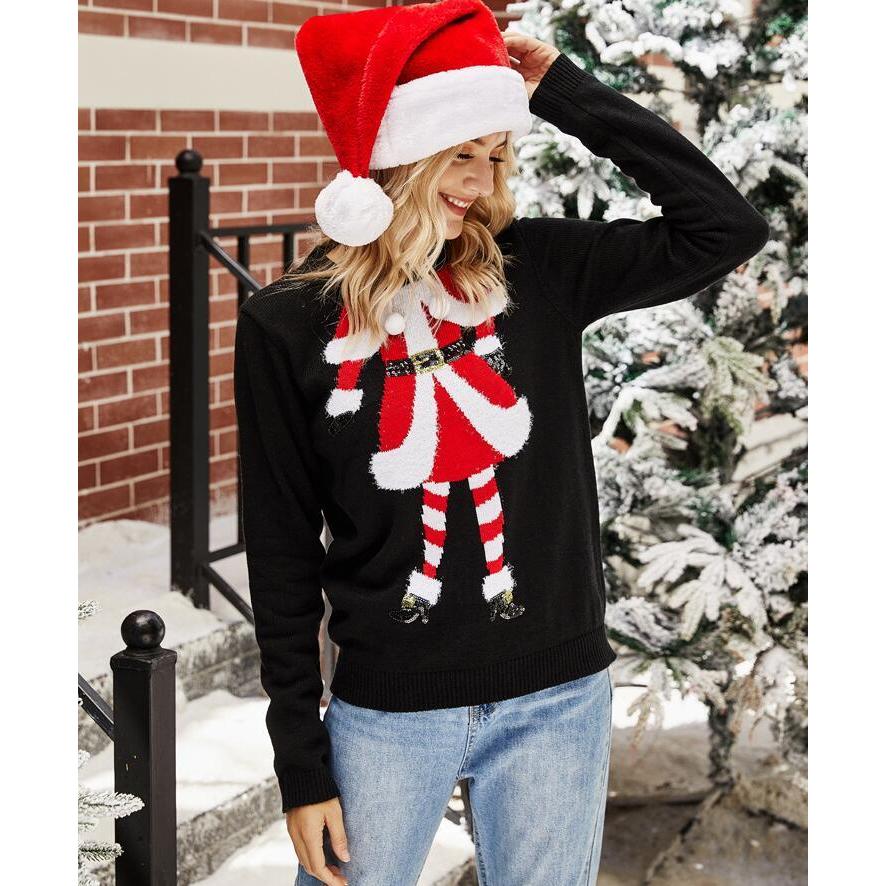 ニットセーター クリスマス風 秋冬ニットセーター 個性的 レディースセーター 薄手 クリスマスプレゼント サンタクロース柄 ブラック S M L Xl Sand4580 サンドリスオンライン 通販 Yahoo ショッピング