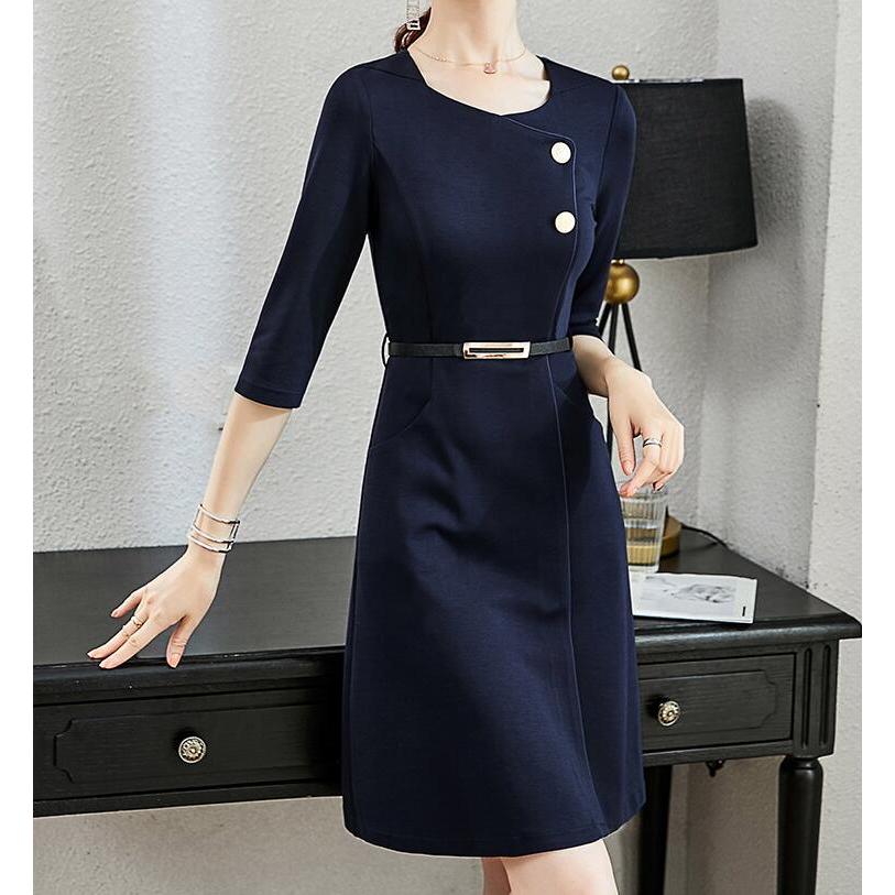 ワンピース レディース タイトワンピース 紺色 半袖 七分袖 膝上丈 ワンピーススーツ ベルト付き 細見え ワンピ オフィス Ol 通勤 コン 全店2点送料無料 Sand4750 サンドリスオンライン 通販 Yahoo ショッピング