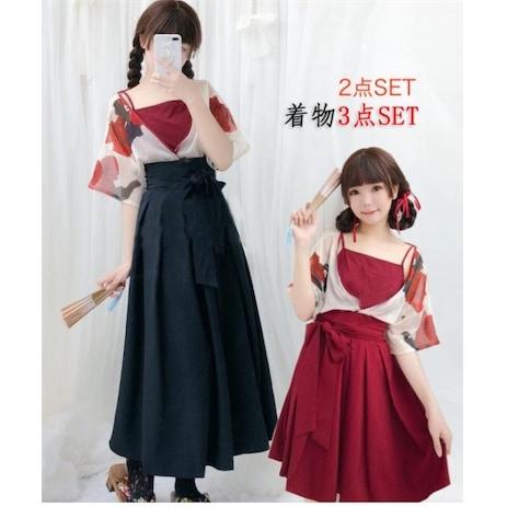 レディース着物2点セット和服 袴 和風羽織キャミソール漢服 3点set ハロウィン仮装ロングスカート浴衣コスプレ花見 和装 花柄 全店2点送料無料 W サンドリスオンライン 通販 Yahoo ショッピング
