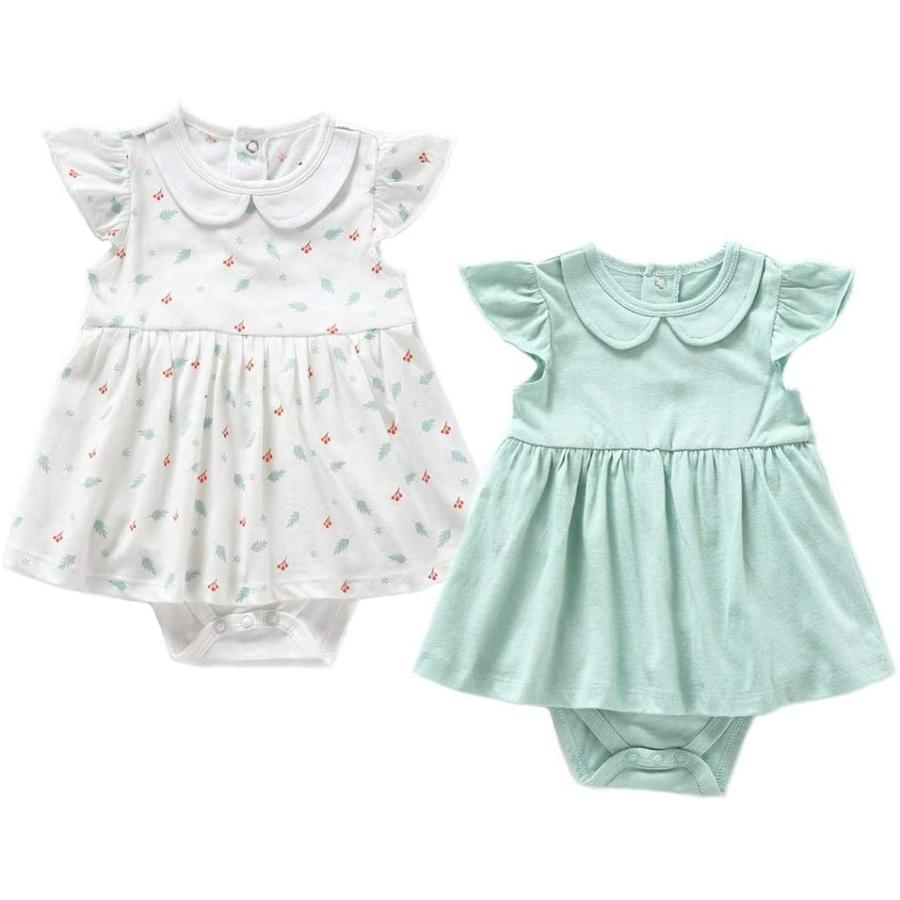 ロンパース 女の子 ベビー服 半袖 ワンピース 赤ちゃん服 パンツ付き かわいい 通園 通学 コットン 2枚セット 90 18 24ヶ月 Le 32 Com