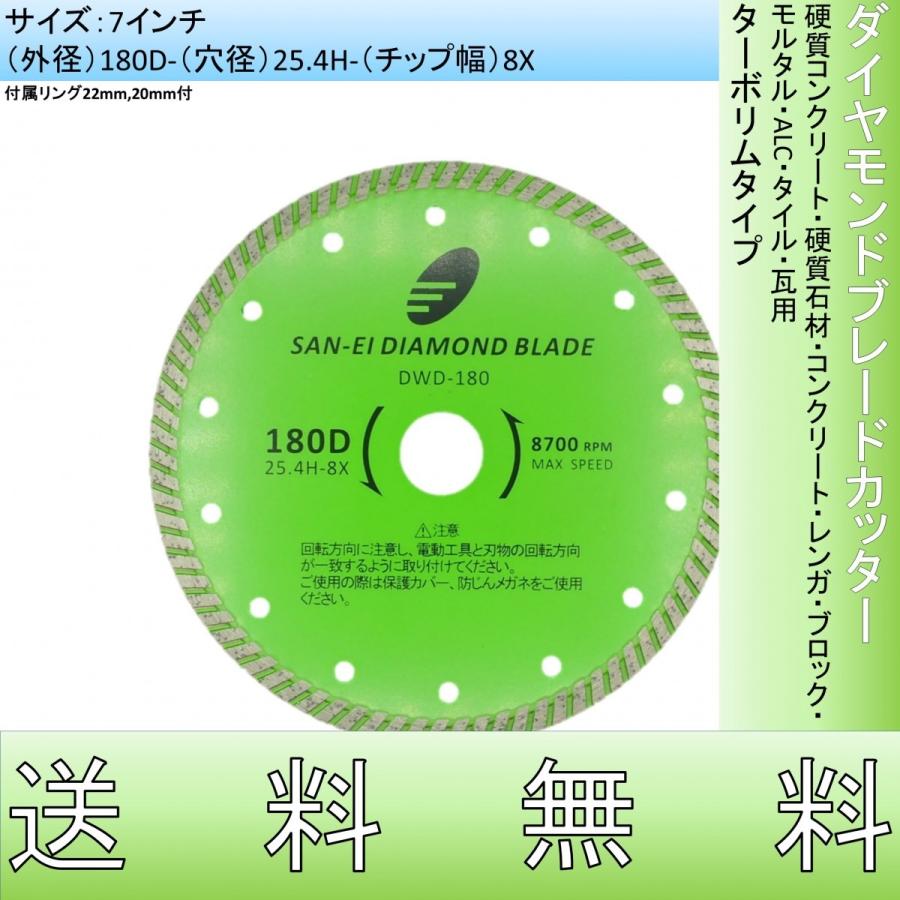 ダイヤモンドカッター 7インチ 180mm プロ用 硬質コンクリート 硬質石材 コンクリート レンガ ブロック モルタル ALC 瓦用 ターボリム 切断用 刃 替刃｜sanei-diamond-osaka