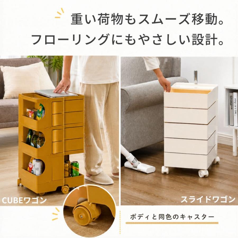 ワゴン キャスター付き 5段 スライドワゴン 回転式 トレイ 収納 ラック